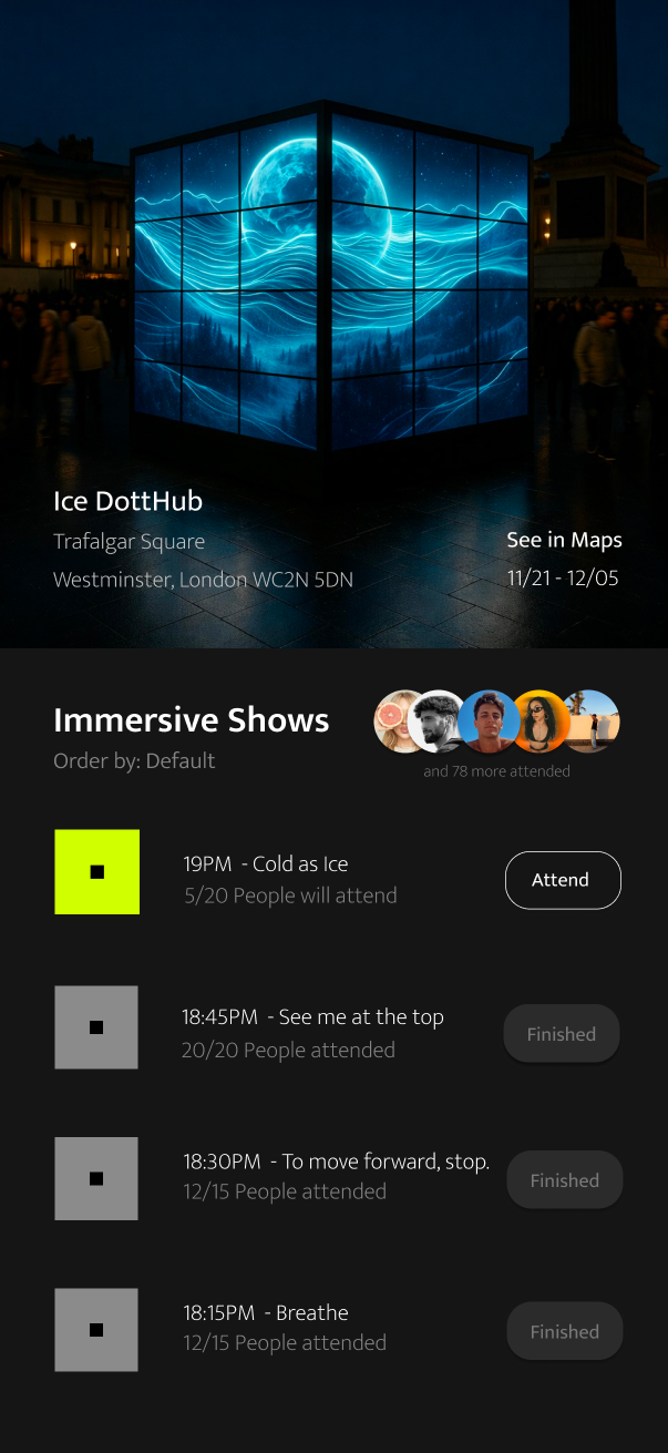 Dotthub app concept – products and immersive shows